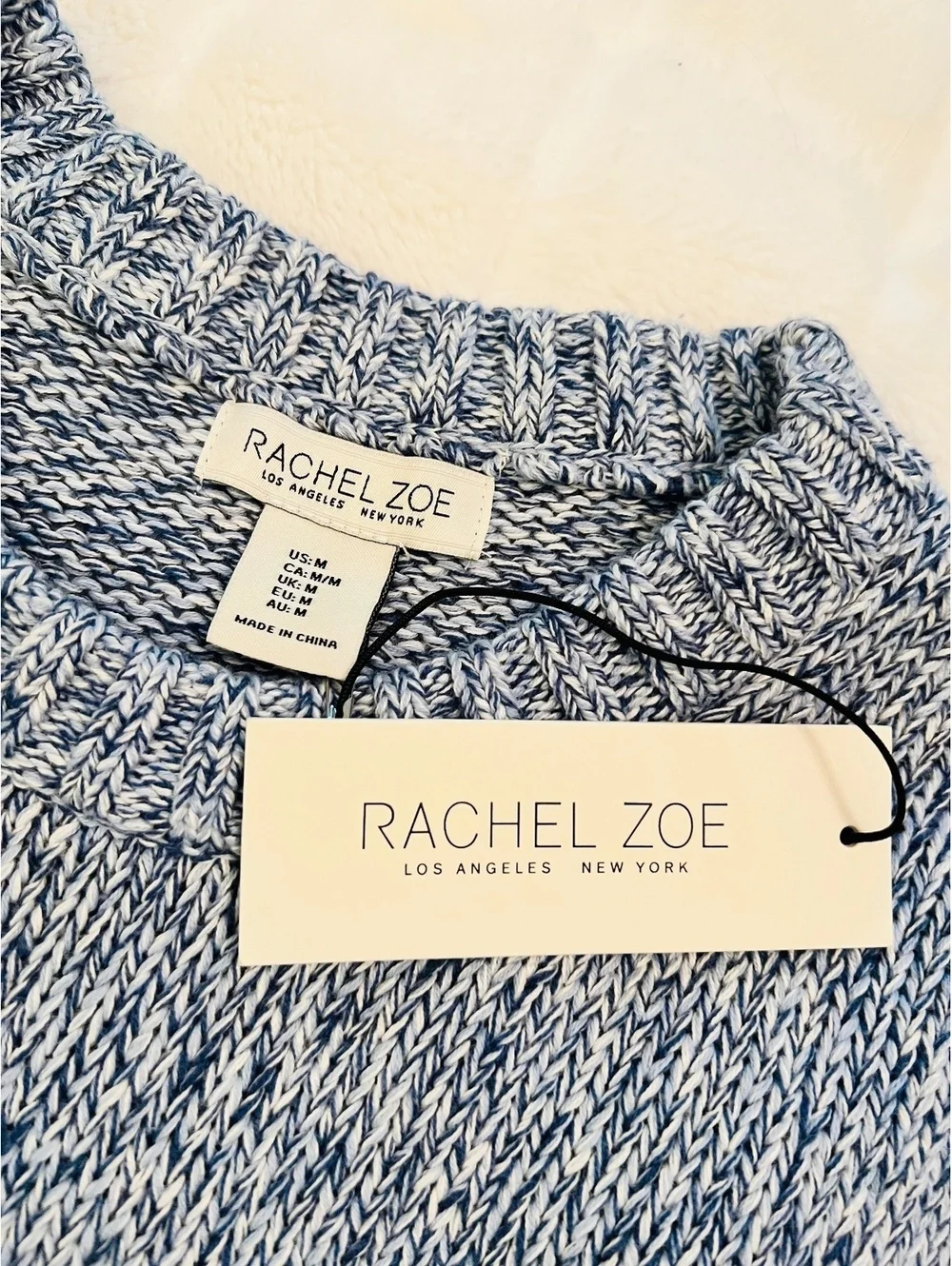 NEW Rachel Zoe Medium Light blue American Flag Sweater